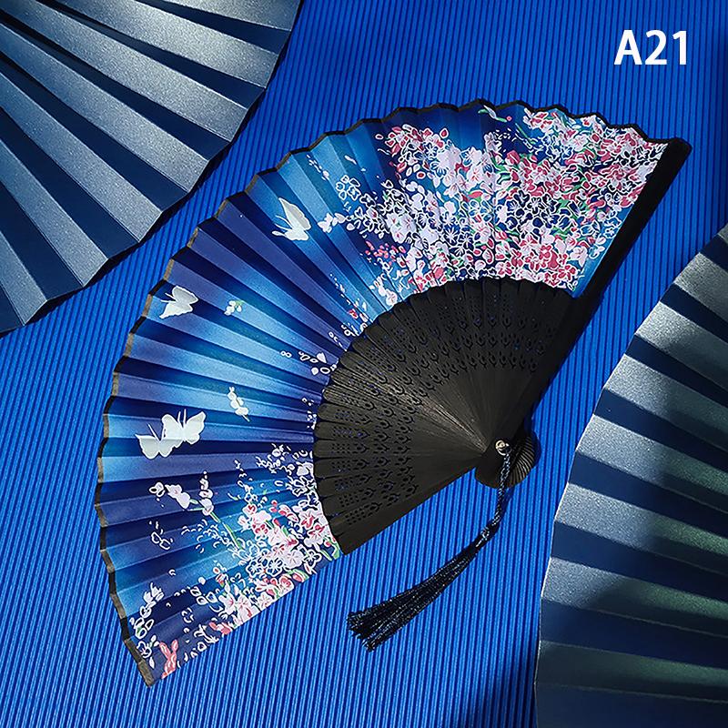 Vintage Chinese Style Folding Fan Bamboo Hand Fan Wooden Shank Classical Dance Fan With Tassel Elegent Female Fan Home Decor