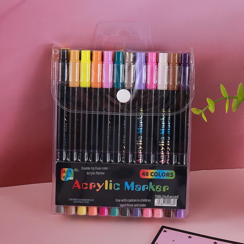 Dual-Color Acrylic Marker Pens - Soft-Tip Watercolor Brushes for Students - Ideal for Doodling, Drawing, and Smudge-Free Coloring.