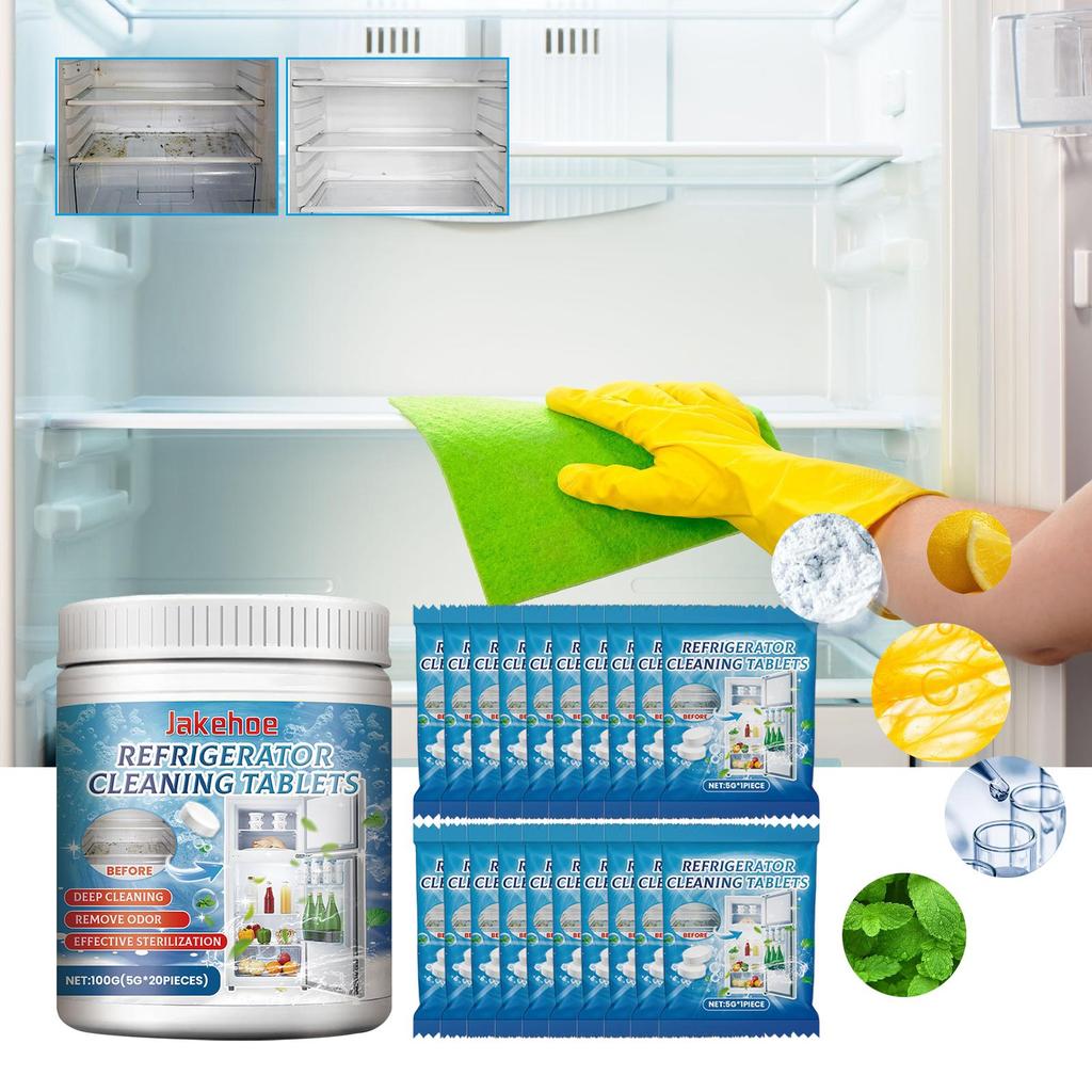 Jakehoe Refrigerator Cleaning Tablets Refrigerator Freezer Deep Cleaning Dirt Removal Odor Removal Effervescent Tablets