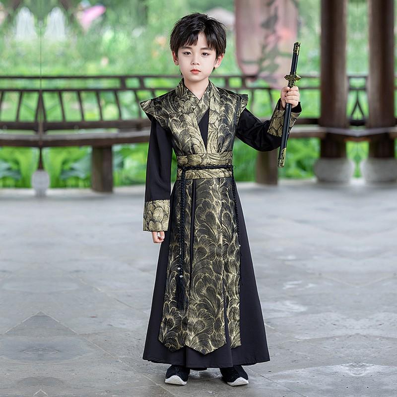 Spring 2026 Hanfu Boys' Ancient Costume - National Style Wuxia Tang Suit for Kids