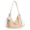 Borsa a Spalla Plaid Carina da Donna Grande Capacità Tracolla Regolabile Borsa a Tracolla Zaino con Coulisse e Cerniera Ciondolo a Forma di Nuvola