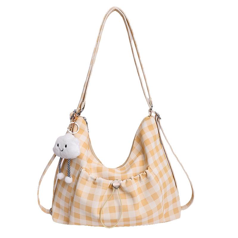 Borsa a Spalla Plaid Carina da Donna Grande Capacità Tracolla Regolabile Borsa a Tracolla Zaino con Coulisse e Cerniera Ciondolo a Forma di Nuvola