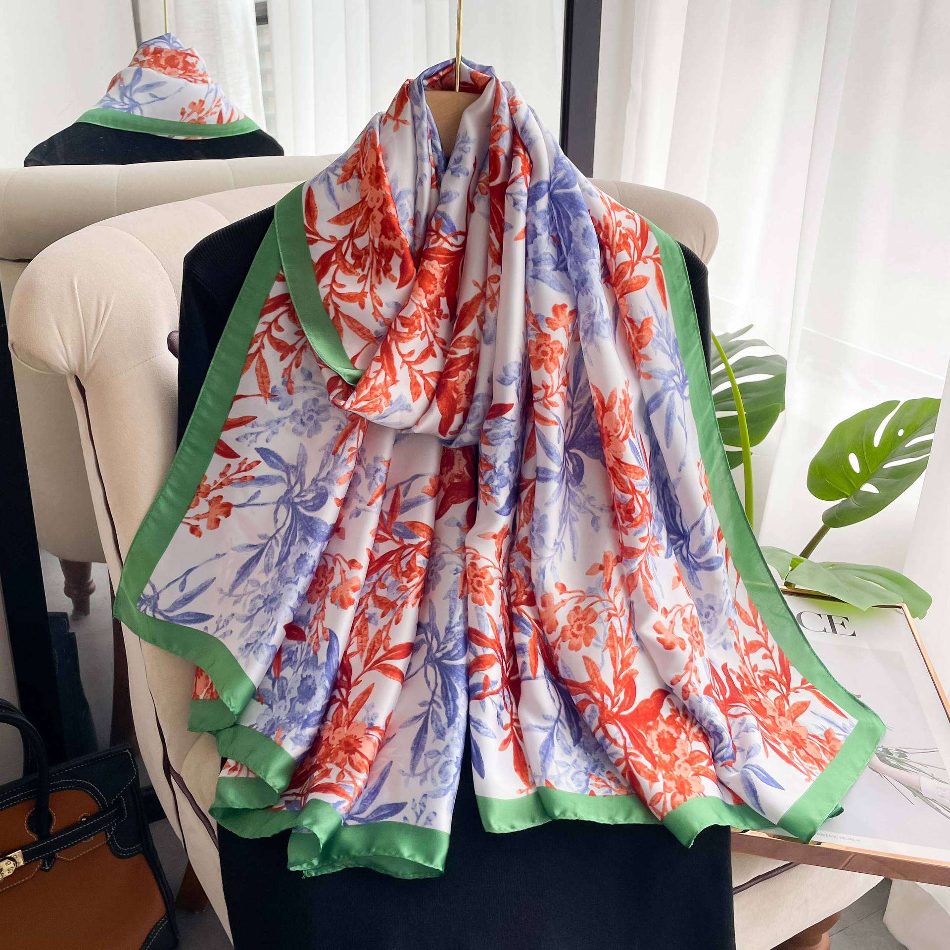 

Высококачественные роскошные шелковые шарфы, повязка на голову, шарфы, шейный шарф для женщин, шелковый шарф с цепочкой, женская декоративная шаль 180*90cm