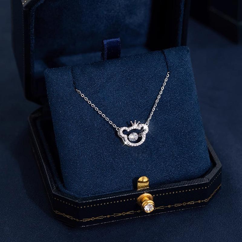 Bear Necklace Women's Light Luxury Temperament Ins Beating Heart Zircon Pendant Stainless Steel Clavicle Chain