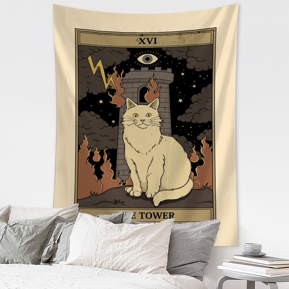 Cat Coven Tapestry Printed Witchcraft Hippie Tapiz Wall Hanging Bohemia Mandala Art Aesthetic Room Decor