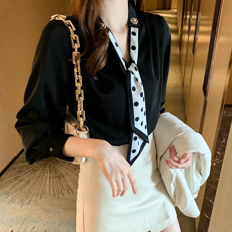 

Рубашка в ретро-горошек женская осенняя новая дизайнерская французская рубашка с длинными рукавами, профессиональная рубашка 2XL