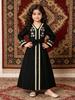 Girls' Geometric Embroidered Princess Festival Gown with Mid-Length Sleeves