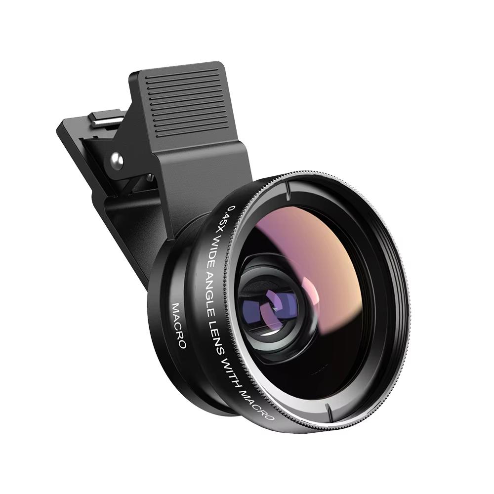 Clip-On Wide-Angle Macro Lens Set 0.45X Universal Mobile Phone Lens 2-in-1 Professional Camera Lens for Smartphones