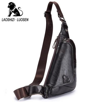 Genuine Leather Man's Chest Bags Crossbody Handbag Triangle Messenger Shoulder Blosa Phone Small Mochila Business Travel