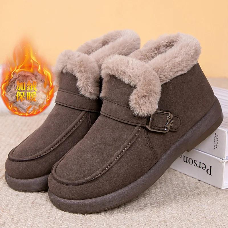 Fashion Winter Women's Snow Boots Korean Version 2025 New Plush Comfortable Super Warm Anti Slip Soft Bottom Belt Buckle Women's Shoes