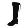 Knee High Boots Women's Fashion Round Toe Suede Sleeve Soft Sole Anti-slip Wear-resistant Block Heel Shoes