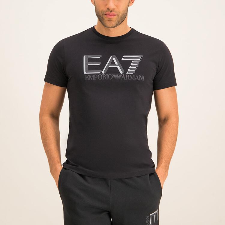 Emporio Armani EA7 Letter And Number Logo Print Crew Neck Short Sleeve T-Shirt Men Tops Black 3HPT81-PJM9Z-1200