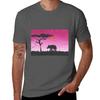Acrylic Art Print  Elephant Silhouette Sunset Tshirt Casual Breathable Short Sleeve Top