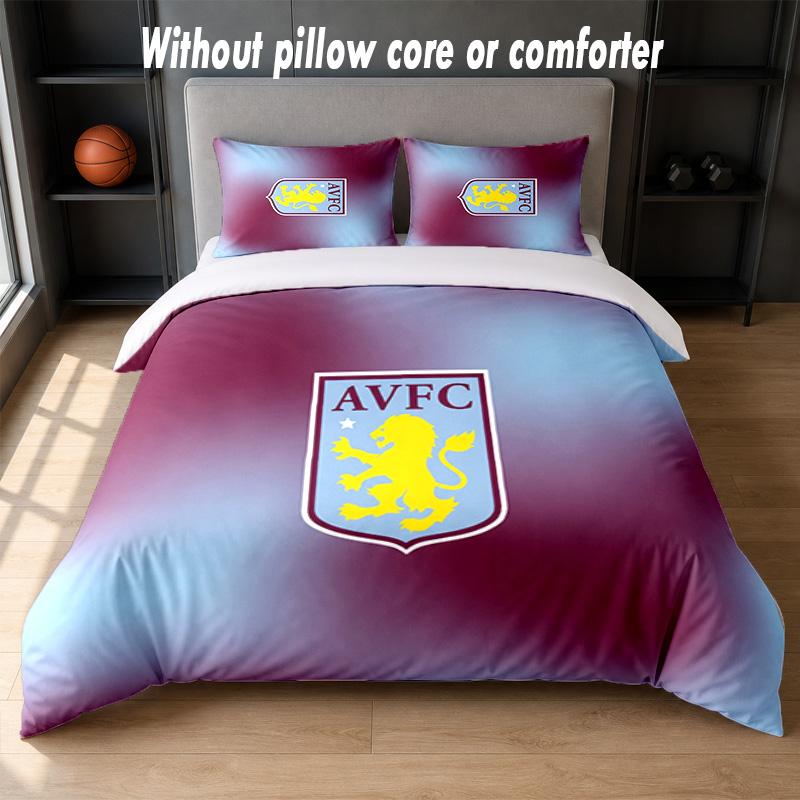 Aston Villa Football Design Bed Bedding Set 1 Duvet Cover + 2 Pillowcases Soft Breathable Household Bed Linens