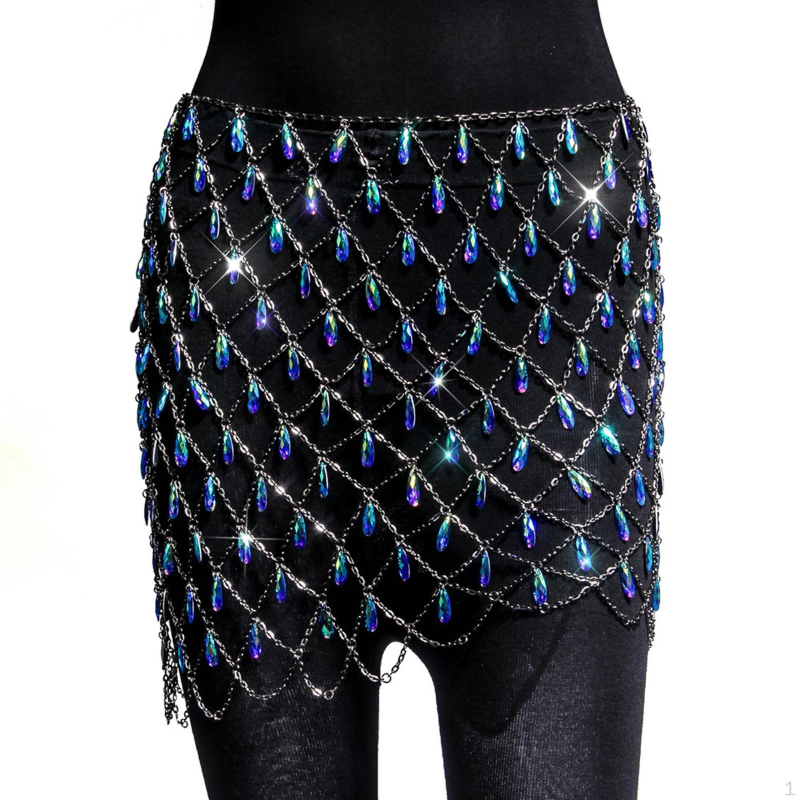 

Rhinestone Body Chain Dance Skirt Bikini Hip Belt Jewelry Accessories for Blue