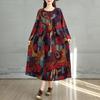 2025 Dame Pluss Størrelse Vår Lang Kjole Løs Basic Trykk Vintage Casual Blomstret Oversize Langermet Maxi
