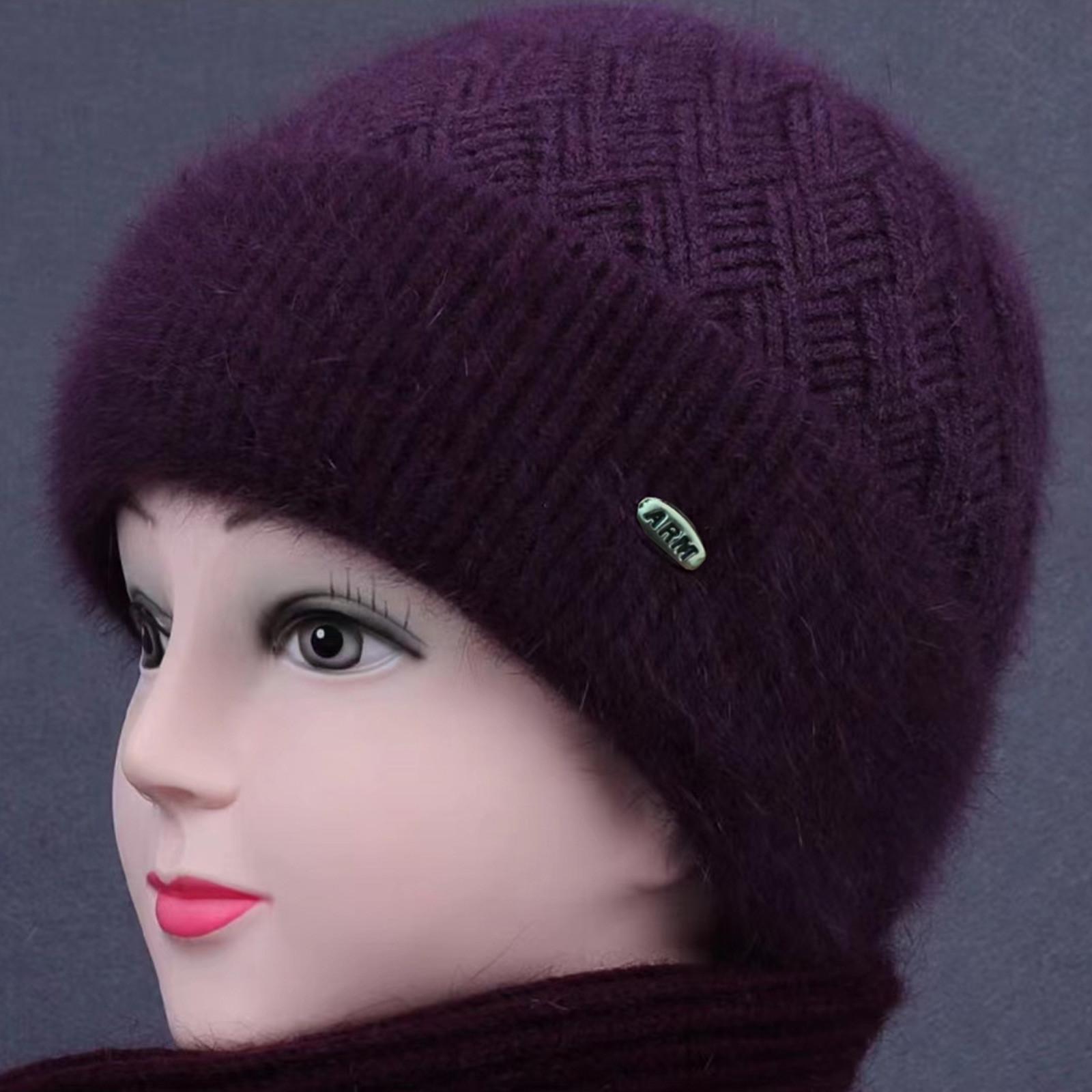 

Ухо для людей среднего возраста и пожилых людей, шапка для пожилых людей, зимняя шапка, детская универсальная, плюшевая толстая шапка для мам, теплая вязаная шапка из пряжи One Size