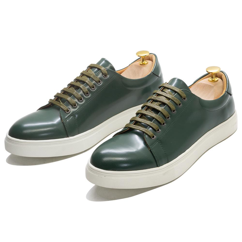 Dropshipping High-End Handmade Korean Version Of Casual Board Shoes Cowhide Patent Leather Men'S Casual Leather Shoes Lace-Up Flat Bottom