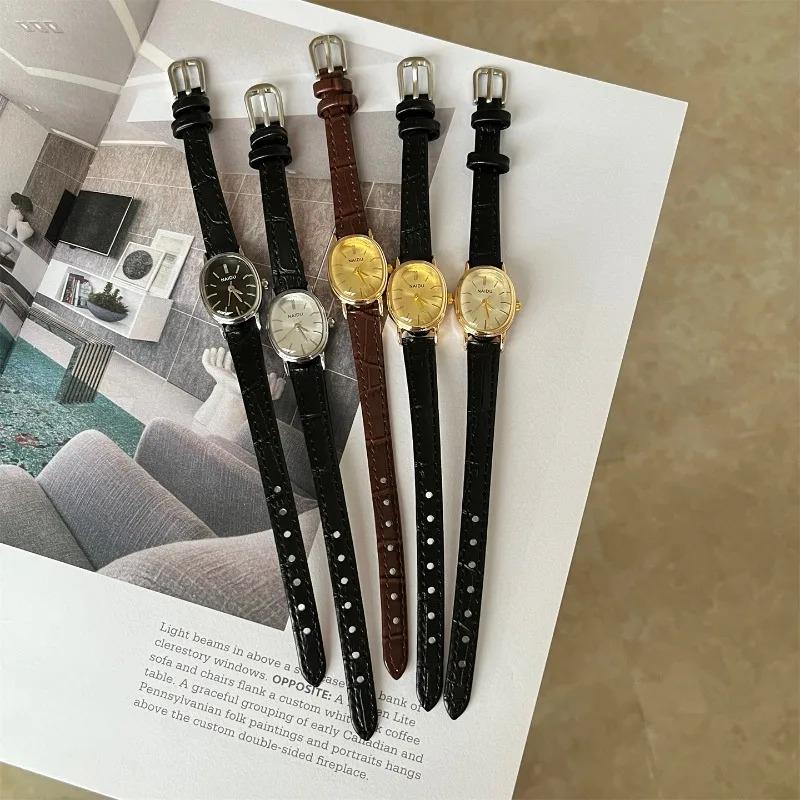 2026 Fashion Vintage Oval Shaped Quartz Wrist Watches for Women Elegant Minimalist Genuine Leather Strap Waterproof Ladies Watch