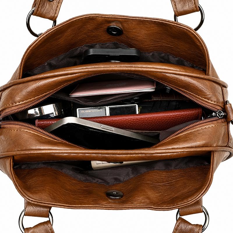 Fashion Vintage Leather Handbag Large Capacity Women's Crossbody Bag Middle-aged Women's Shoulder Bag for Daily Work Shopping and Socializing