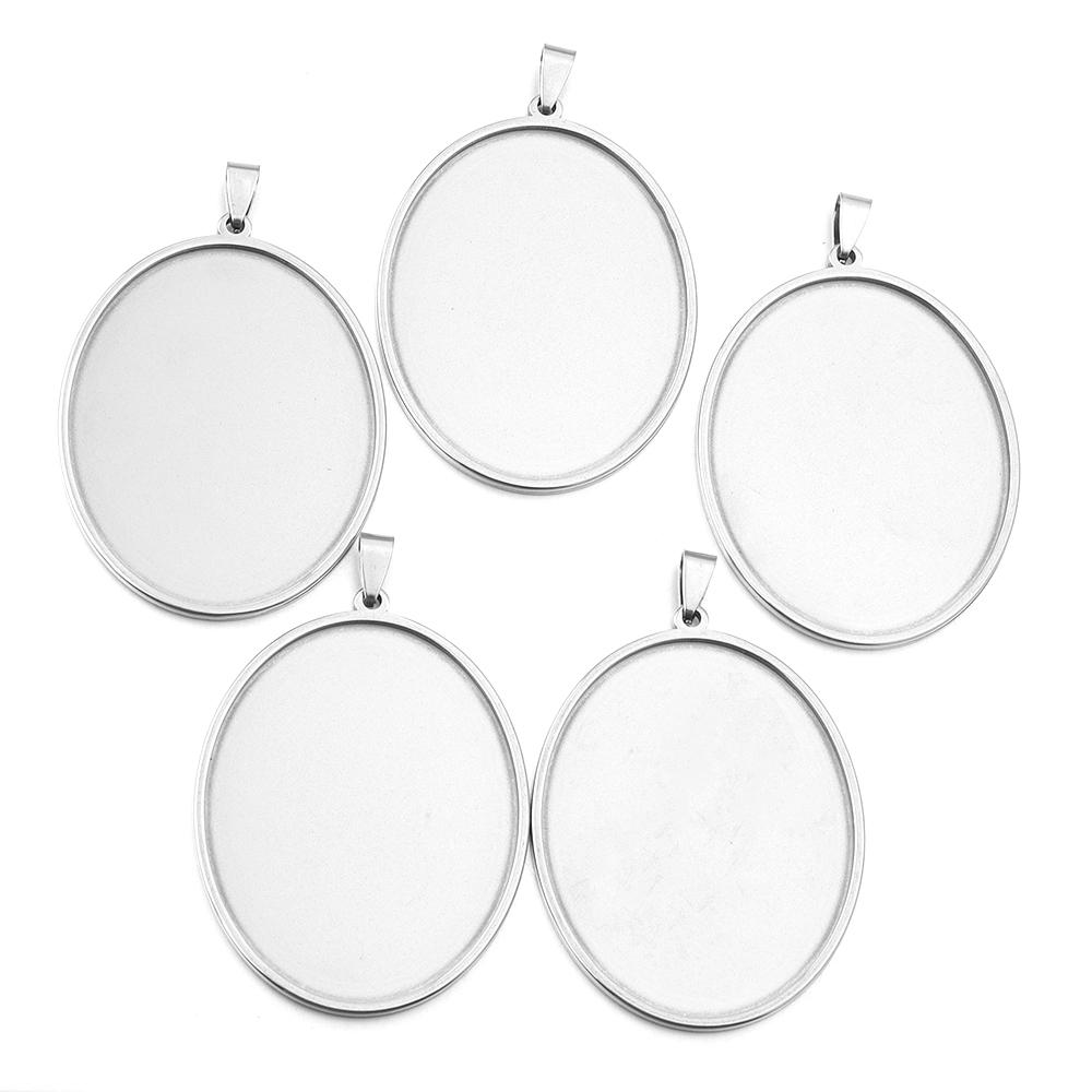 2-5pcs/Lot Oval Stainless Steel Cabochon Base Settings Tray Blank Charms for Jewelry Making Supplies Necklace Pendant Base