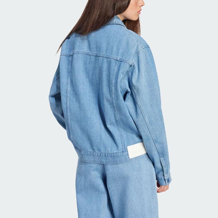 Adidas Originals Kseniaschnaider Jacket Solid Color Loose Fit Single Breasted Sports Denim Jacket Women Jacket Light-Blue IS1742
