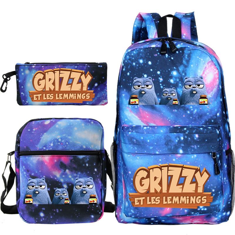 Printed primary and secondary school students backpack shoulder bag pencil bag three-piece combination
