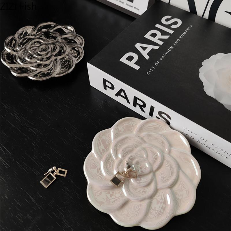 Camellia Tissue Box Creative Ceramic Tissue Storage Box Jewelry Tray Kitchen Wet Towel Dispenser Home Decoration Accessories