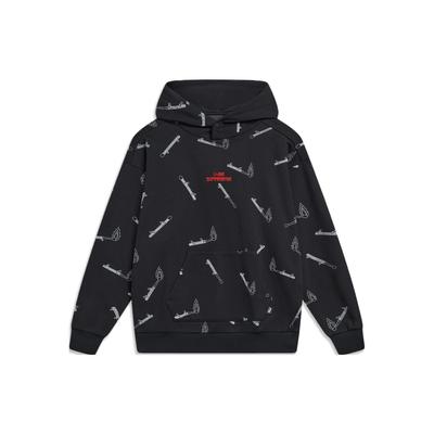 Li Ning Phil Hackett Spolupráca Vzorovaný Voľný Pulóver s Kapucňou Unisex mikiny Čierna AWDT955-1