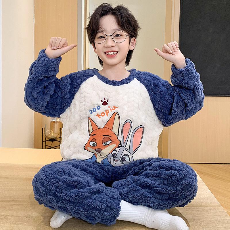 New Boys' Flannel Pajama Set - Warm Autumn/Winter Coral Fleece