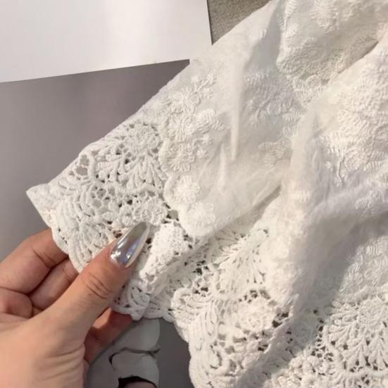 Women Shirt Extender Elastic High Waist Hollow Embroidery Lace Flower Pattern Mini Skirt Solid Color Butt Curtain Extension