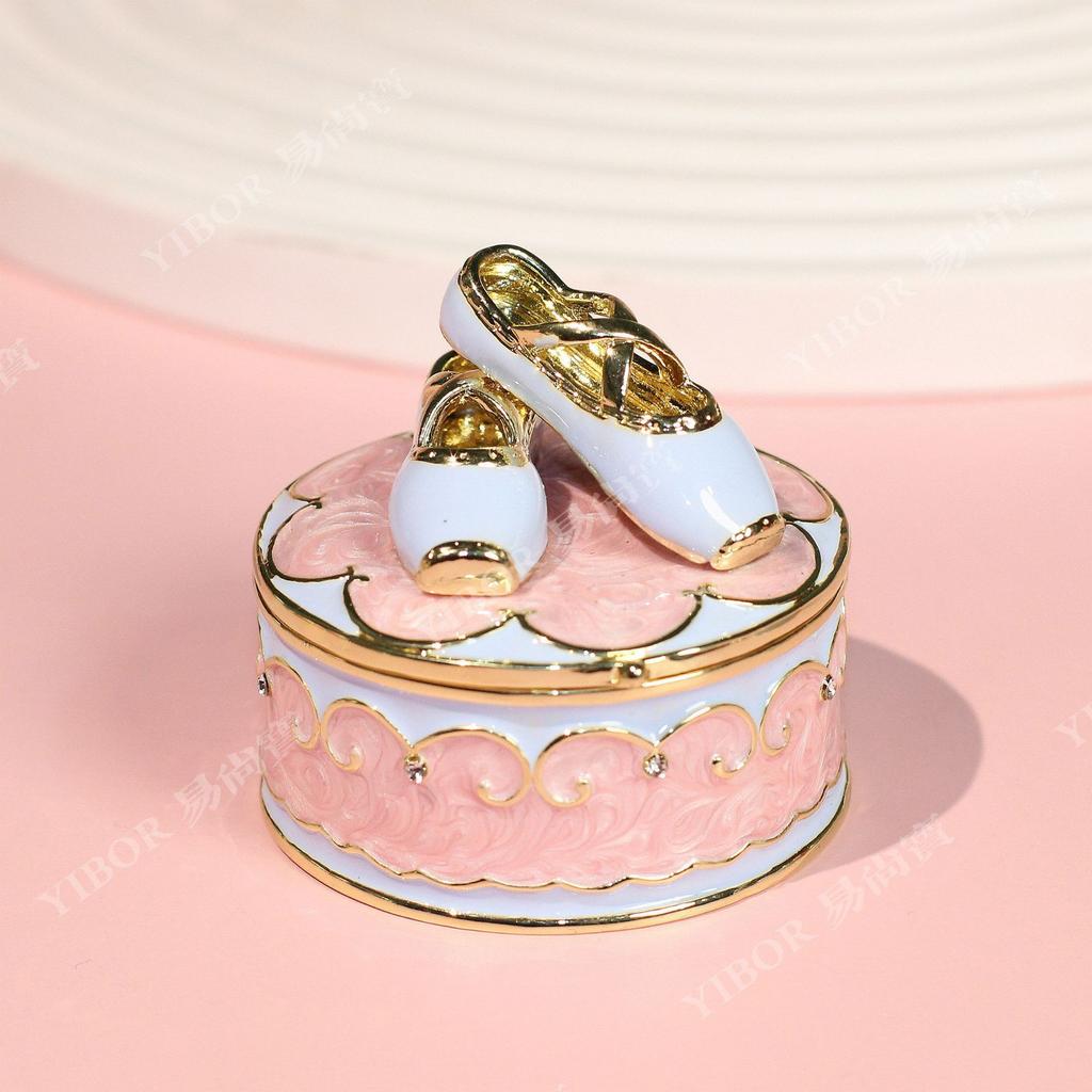 Hand Painted Enameled Light blue Shoe Trinket Box Decorative with Hinged Home Decoration storeage box for jewelry birthday gift