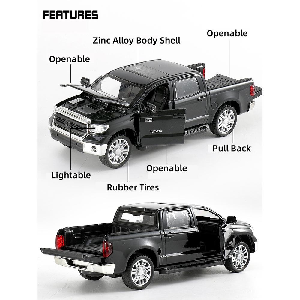 Toyota Tundra Pickup-Trucks im Maßstab 1/32, Druckguss-Autos, Modellspielzeug, Zinklegierungsspielzeug mit Ton und Licht, Rückzug, Geburtstagsgeschenke für Kinder