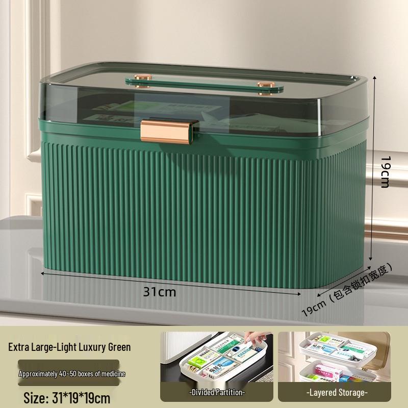Large Capacity Family Medicine Box with Multi-Layer First Aid Storage for Household and Children