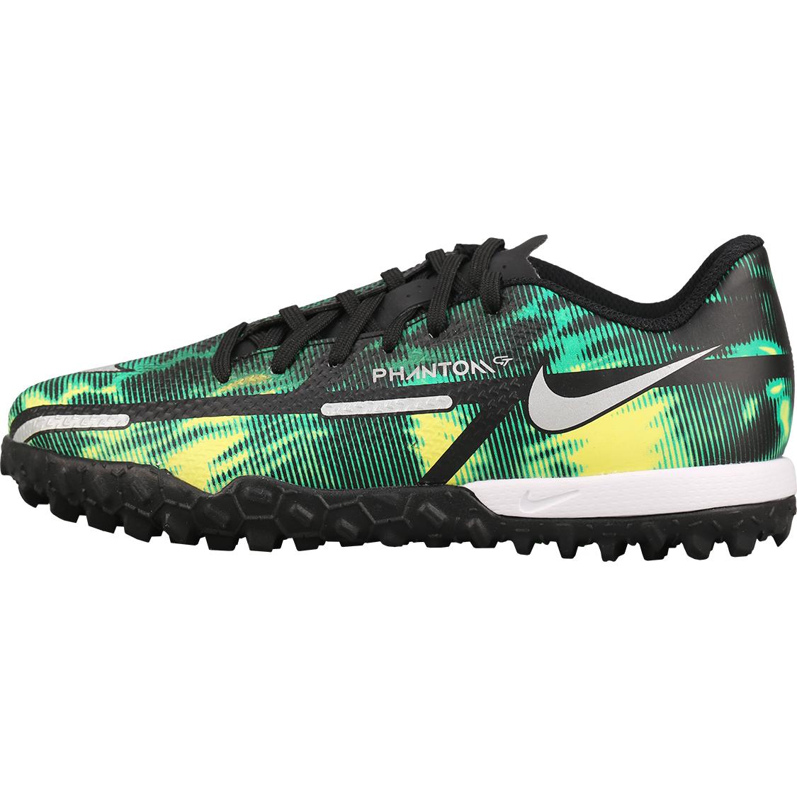 

Новые детские футбольные бутсы Nike Phantom GT 2 Academy TF с амортизацией, износостойким покрытием и низким верхом, черно-зеленые, детские DM0739-003 33.5