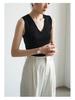 V Neck Tank Top Stripe Knit Halter Crop Tops Women Summer Camis Chest Pad Camisole Fashion Casual Tube Female Sleeveless Cropped Vest
