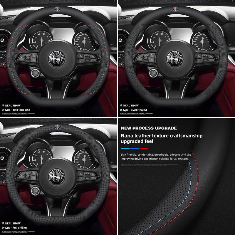 EOMY5 Car Leather Steering Wheel Cover Breathable Non Slip Protect Hood For Alfa Romeo Giulietta Mito 159 Giulia Stelvio 156 147 Brera