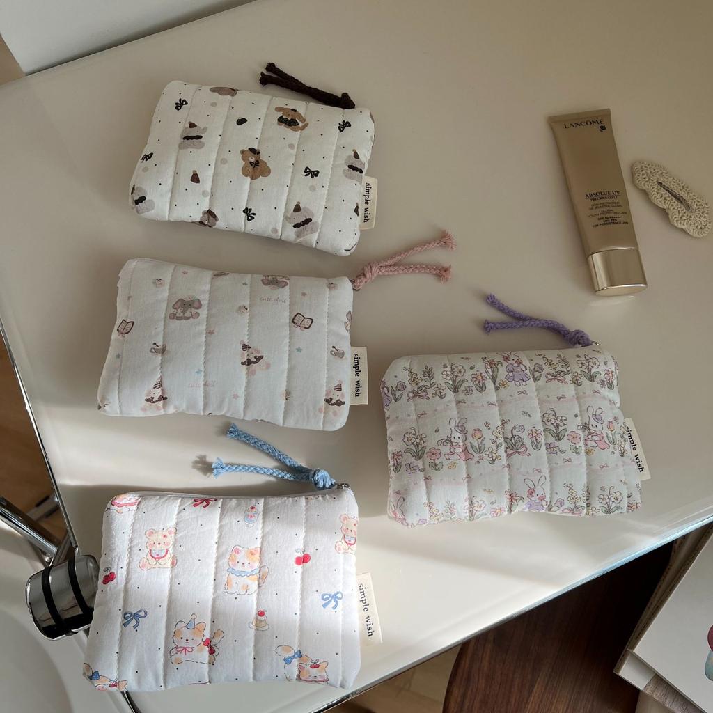 Plain strip quilted cartoon animal change bag card bag earphone lipstick storage bag