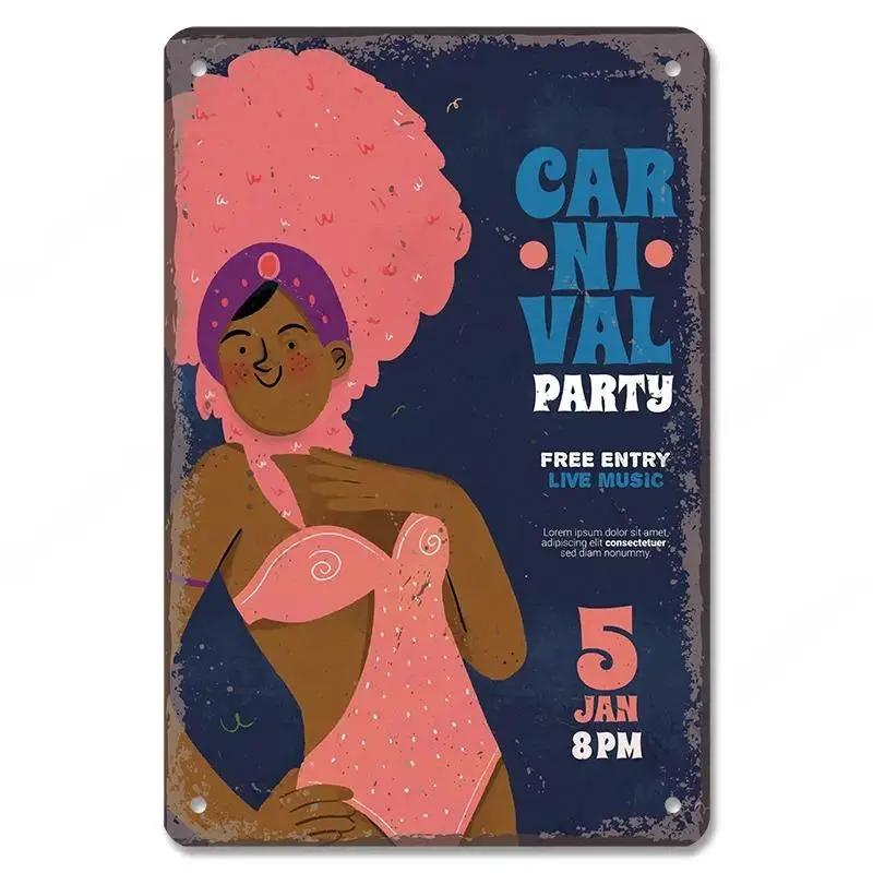 Vintage Brazil Travel Poster Country Flag Metal Tin Signs Retro Carnival Party Metal Plate For Club Home Bar Cafe ART Wall Decor