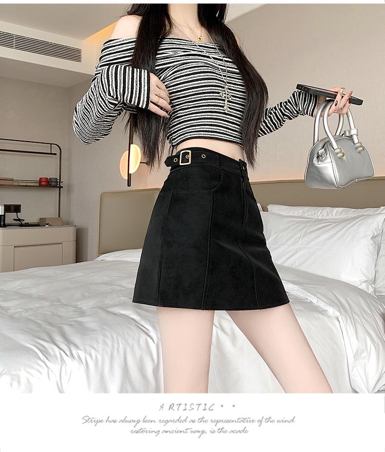 Coffee Suede A-Line High Waist Thickened Short Skirt - Plus Size Women's Hip-Hugging Slim Fit for Spring and Autumn