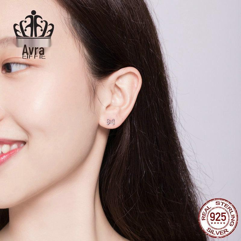 Sterling Silver Puppy and Bone Openwork Stud Earrings - S925 Fashion Jewelry