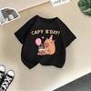 Summer Girls' Short-Sleeved T-shirt Children's round Neck Loose Fit Cute Stylish Capybara Print Casual Top for Kids Modal