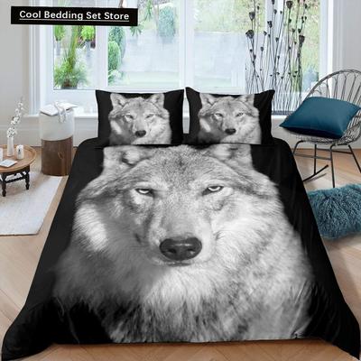Wit Wolf Patroon Beddengoed Set Dierlijk Dekbedovertrek Queen King Volledige Maat Beddengoed Set Mannen Zacht Polyester Dekbedovertrek Zwart Grijs