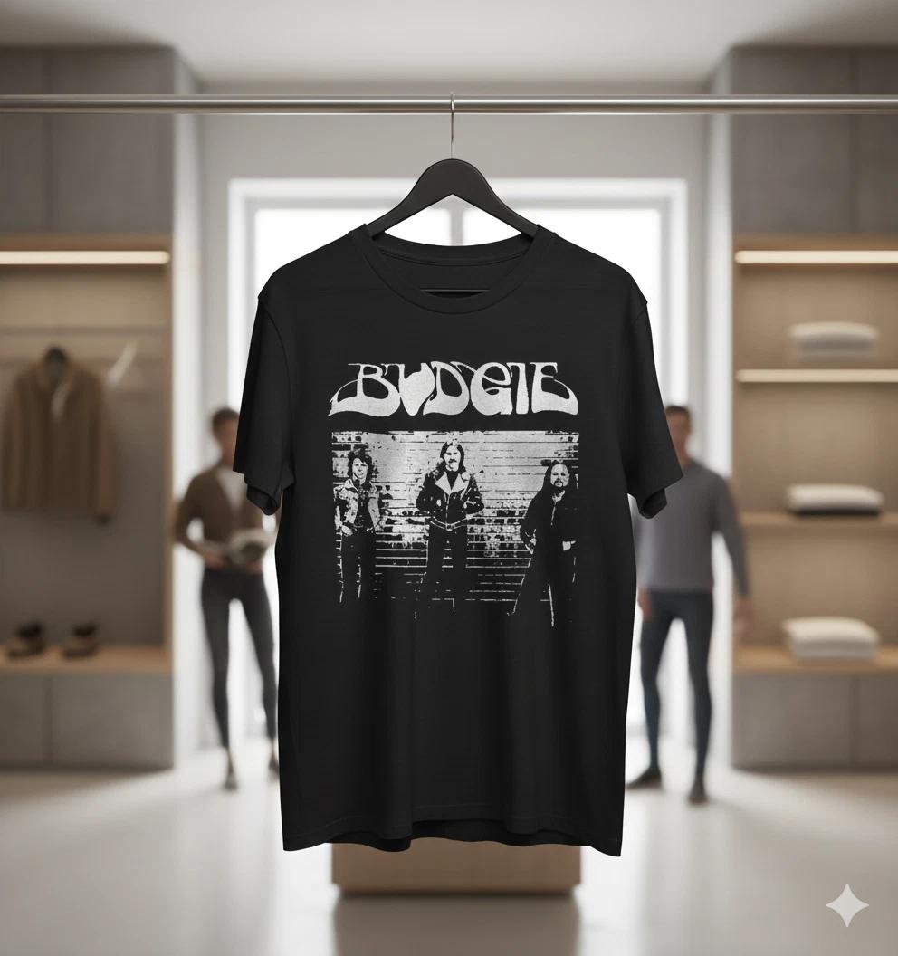 Budgie Classic Rock Band Vintage Photo Black T-Shirt - T149 S