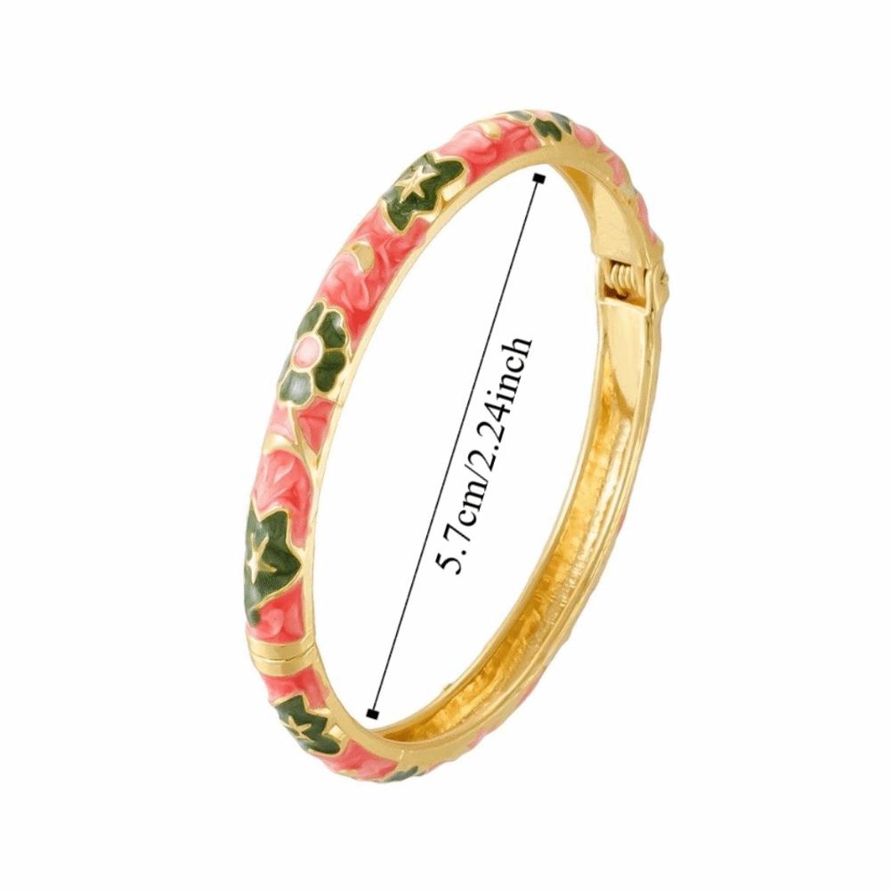 Floral Colorful Flower Bangle Traditional Women's Hand Bracelet Vintage Cloisonne Bangle  Ladies