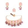 Rosa-grüne Steine, Perlen, Kundan-Choker-Halskette, Ohrringe und Ring-Set für Frauen