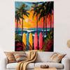 Surfboards and Sunset Tropical Scene Patterned Tapestry Decorative Wall Hanging, Home Bedroom Living Room Decor