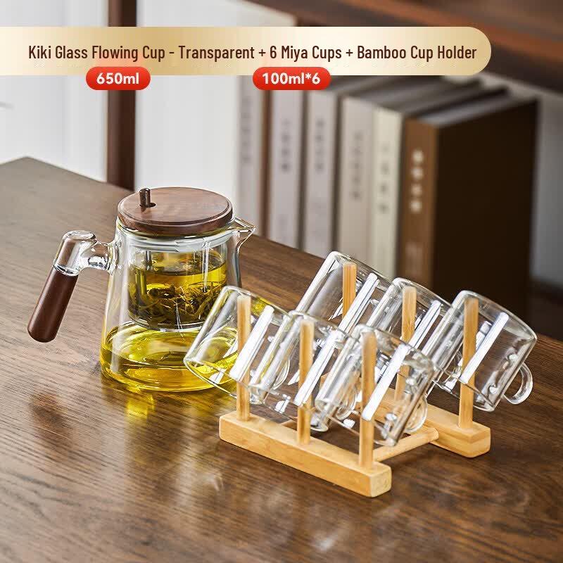 Walnut Wood & Glass Magnetic Tea Set