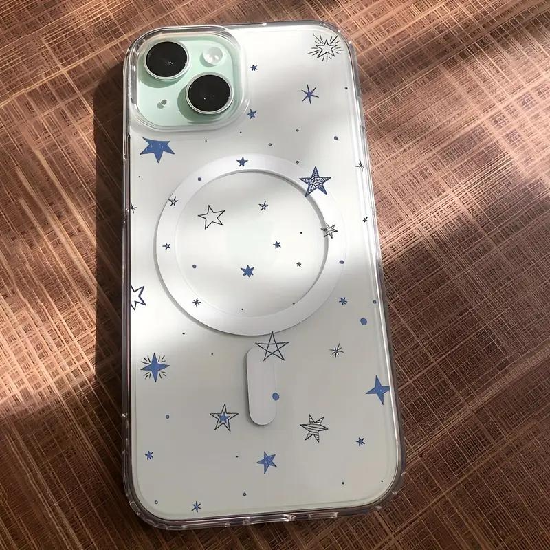 Little Blue Star Magnetic Phone Case for iPhone 17 16 15 16e 14 13 12 11 8 7 Plus Pro Max Air X XR Transparent PC Cover
