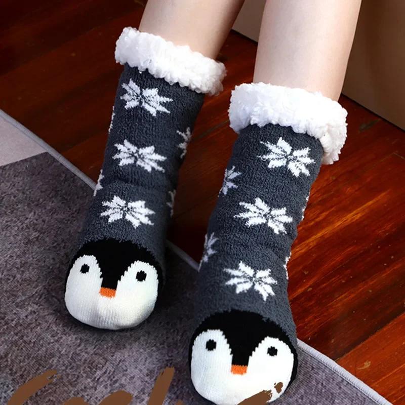 Fuzzy Thermal Socks Women Winter Funny Cat Dog Sloth Cute Kawaii Non Slip Cartoon Sleeping Soft Comfy Female Floor Slippers Sock